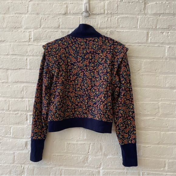 Veronica Beard || Dylan Half Zip Pullover Sweatshirt Floral Navy Multi XS