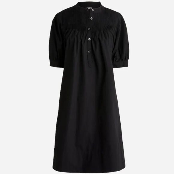 J. Crew || Short-sleeve Mini Shirtdress in Cotton Poplin Pintucked Black XXS