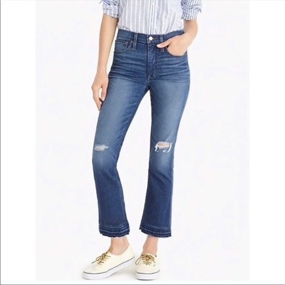 J.Crew || Billie Demi Boot Cut Jean Distressed Raw Hem Stretch Blue 32