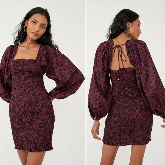 Free People || Smock It To Me Long Sleeve Mini Dress Floral XS NWT