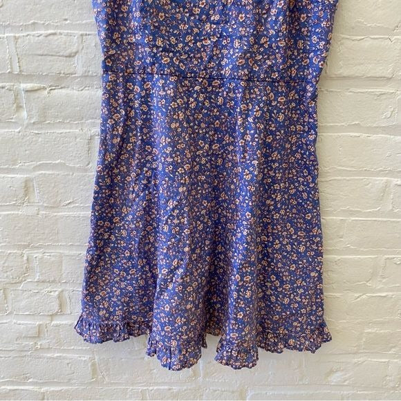 Madewell || Cami Ruffle-Hem Mini Dress in Summer Vines Blue Floral 2