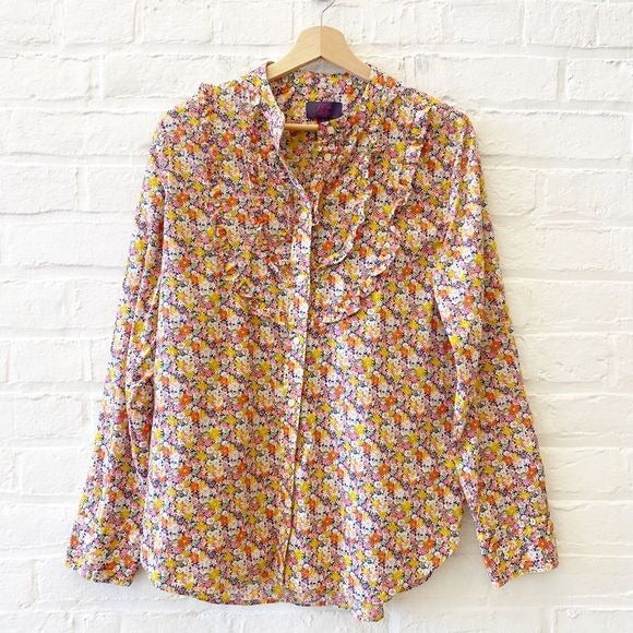 J. Crew || Band-Collar Ruffle-Front Shirt in Liberty Libby Floral Button Down L