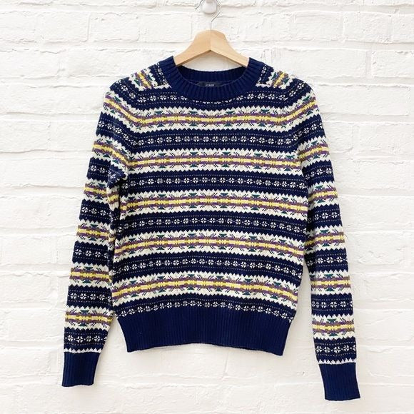 J. Crew || Striped Fair Isle Crewneck Sweater Navy XS