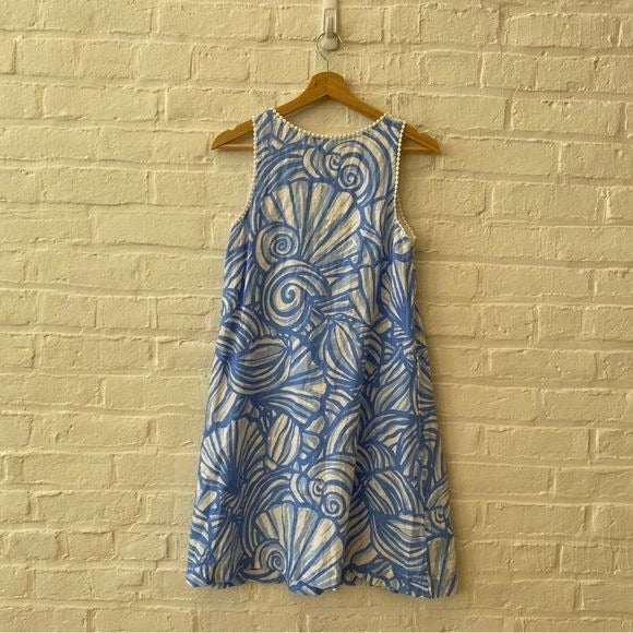 Vineyard Vines || Nautilus Shell Print Linen Shift A-Line Swing Dress Blue 2