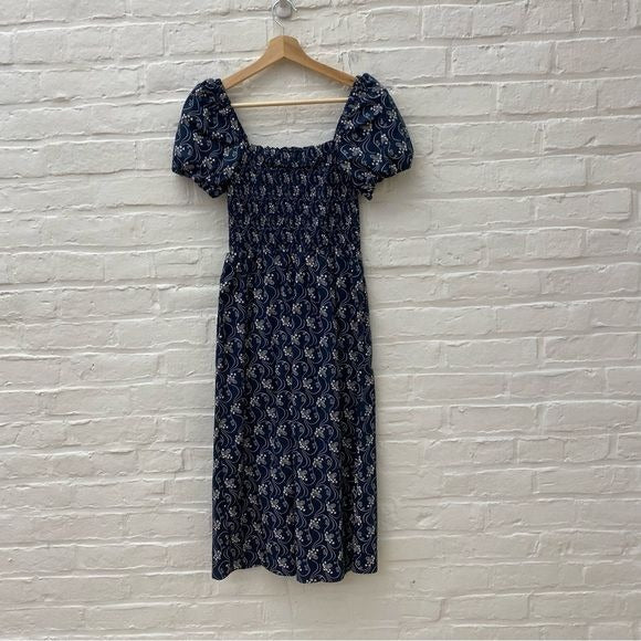 J.Crew || Short Sleeve Smocked Dress in Starry Swirl Navy Blue XXS