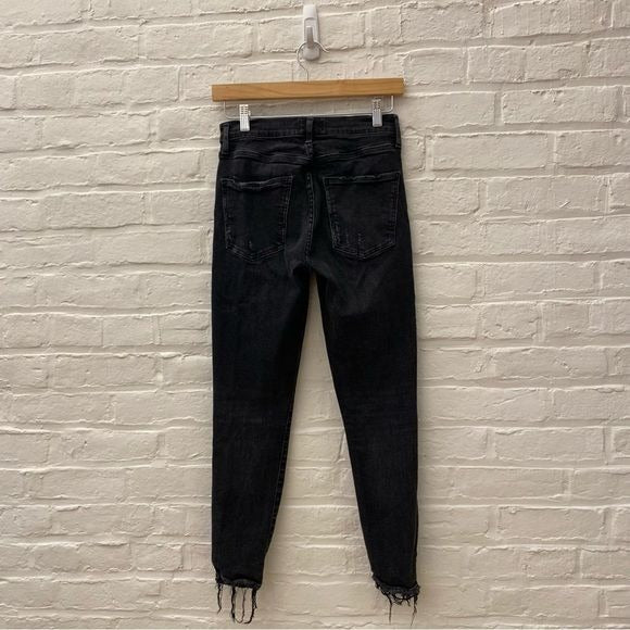 AGOLDE || Sophie High Rise Skinny Crop in Temple Washed Black Gray Distressed 28