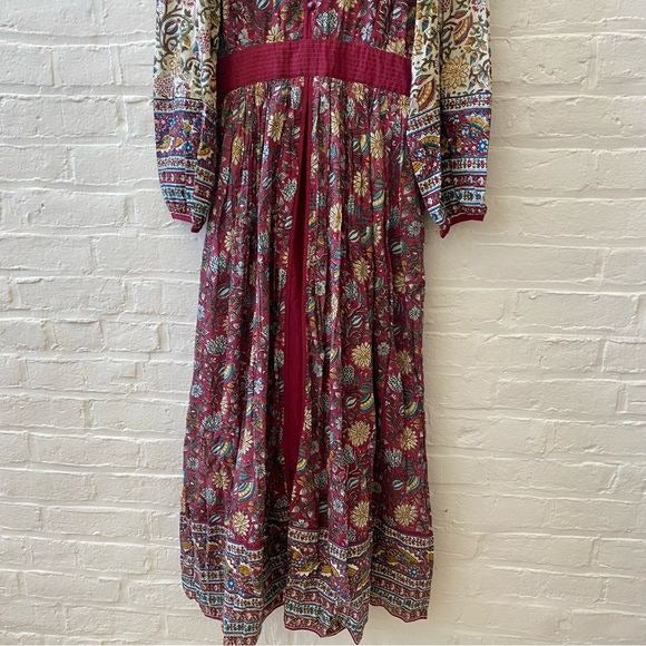 Anokhi || Soraia Maxi Dress in Ivalo Crimson Block Print Floral XL