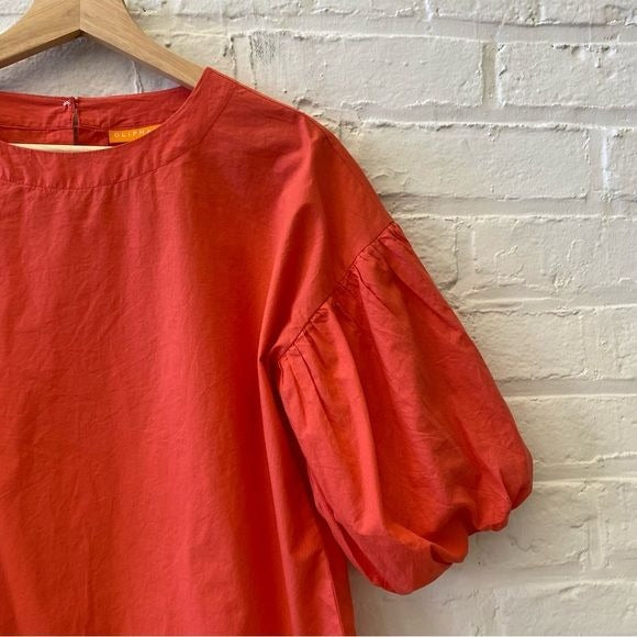 Oliphant || Puff Sleeve Cotton Poplin Blouse Top Coral Red XS