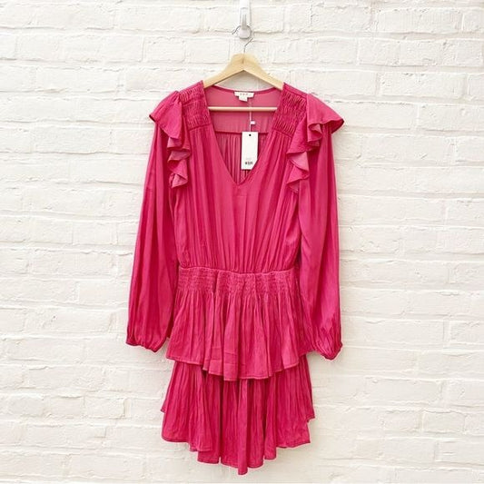 g.p.d. || Ruffled Tiered Smocked Waist Mini Dress in Pink NWT