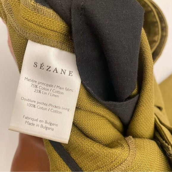 Sezane || Francky Trousers Buckle Linen Blend Olive Green Khaki 36 US 4