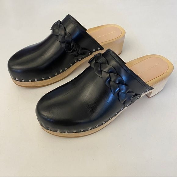 Loeffler Randall || Polina Low-Heel Clogs Braided Leather Wood Black 6 New Box