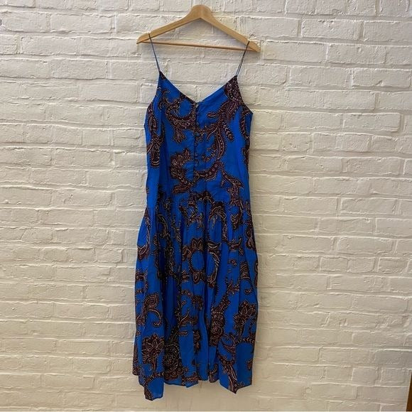 Anthropologie || Atsu Flounced Paisley Maxi Dress Floral Button Back Blue M