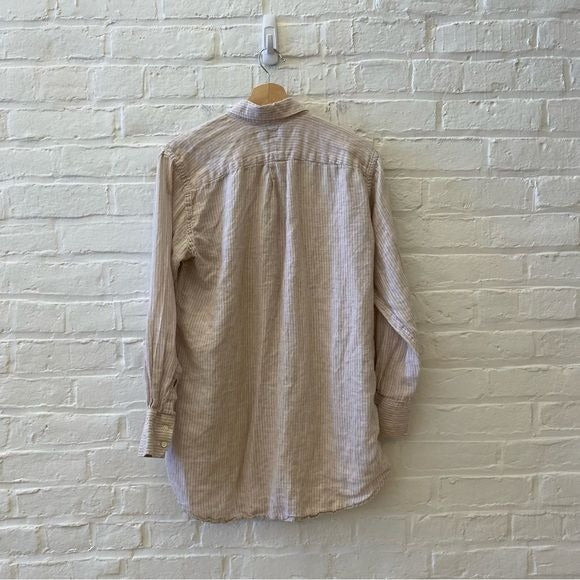 Claridge & King || Striped Linen Button Down Shirt Oversized His Boyfriend Tan M