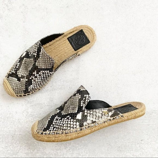 Tory Burch || Max Snake Embossed Espadrilles Slides Mules Slip Ons 5.5