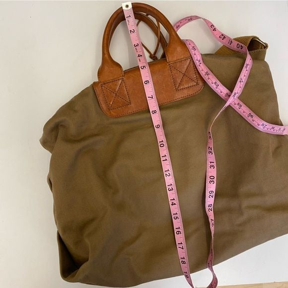 Lands End || Leather and Canvas Tote Bag Strap Tan Brown Olive