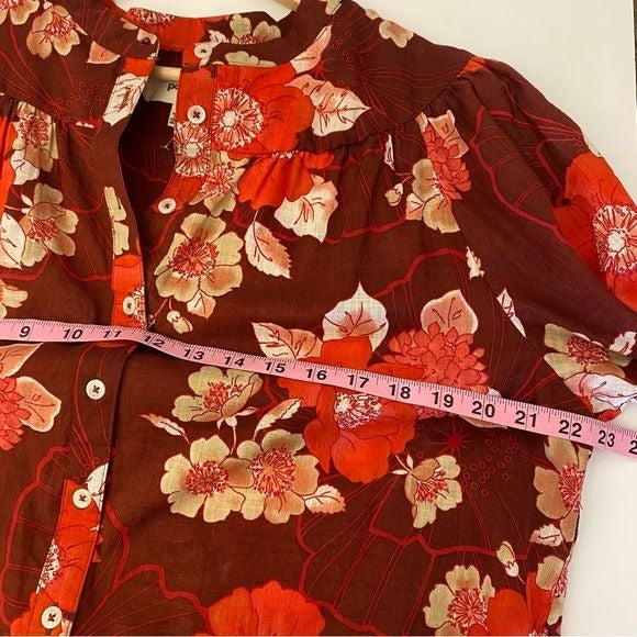 Anthropologie || Porridge Floral Puff Sleeve Button Down Red Medium