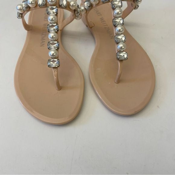 Stuart Weitzman || Goldie Pearl + Crystal Jelly Sandals Blush Pink 6