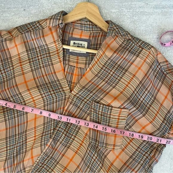 Anthropologie || Holding Horses Orange Plaid Wrap Top 0