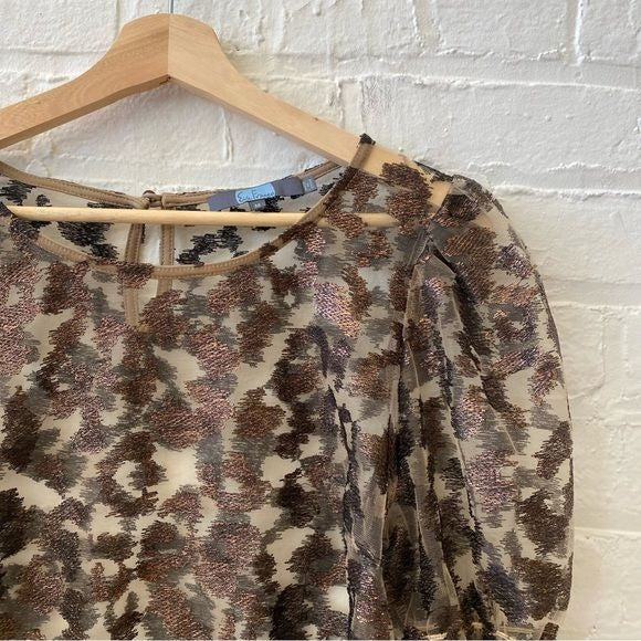 Anthropologie || Eva Franco Sheer Leopard Top Metallic Brown Copper Medium