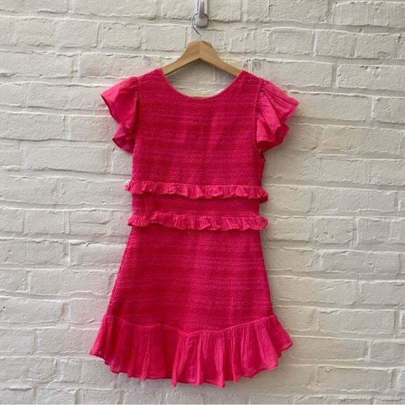 LoveShackFancy || Sonora Smocked Ruffle Mini Dress Watermelon Ice Pink P