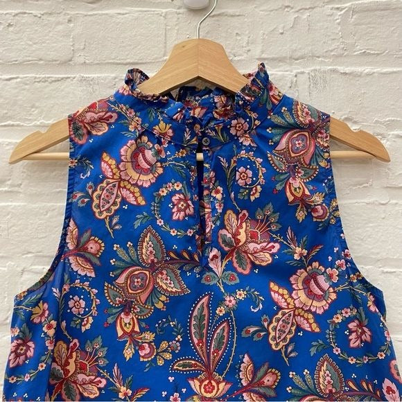 J. Crew || Liberty London Belle Flora Ruffle Neck Sleeveless Blouse Top Blue 6