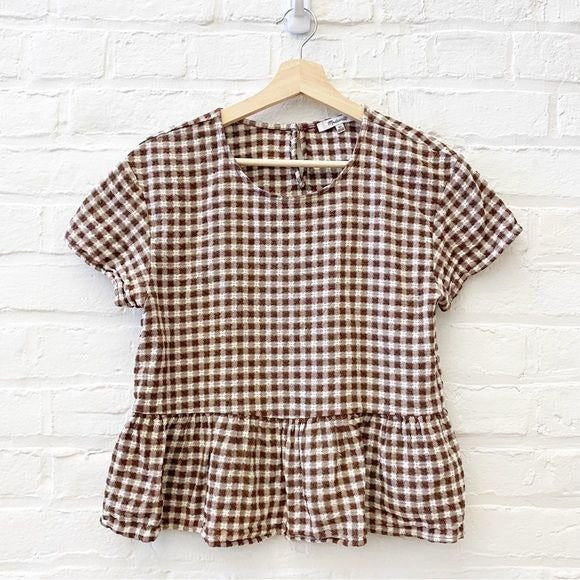 Madewell || Medford Top in Textured Gingham Gingham Brown XS