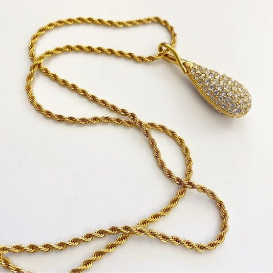 Swarovski || Pave Teardrop Pendant Necklace Gold Tone