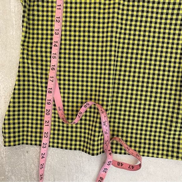 Amanda Uprichard || Jilly Top Blouse Puff Sleeve Open Back Lime Green Gingham L