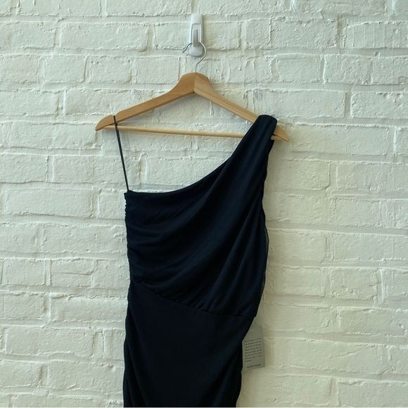 Love By Design || One-Shoulder Body-Con Midi Dress Ruched Gathered Black L NWT