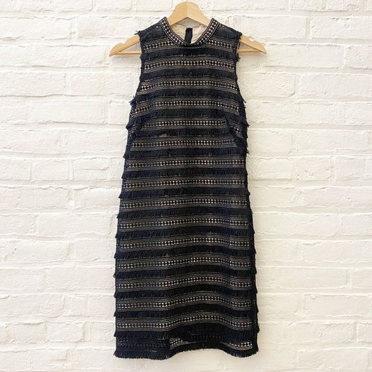 J. Crew || Fringe Lace Shift Dress Black 00 Party 1920s Deco Flapper