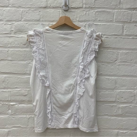 Veronica Beard || Eyelet Ruffle Tee White Small