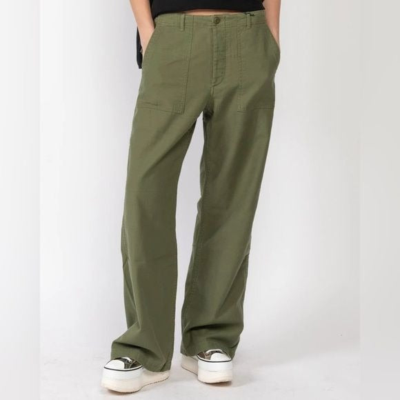 R13 || Wide-leg Utility Pants in Olive Green 28