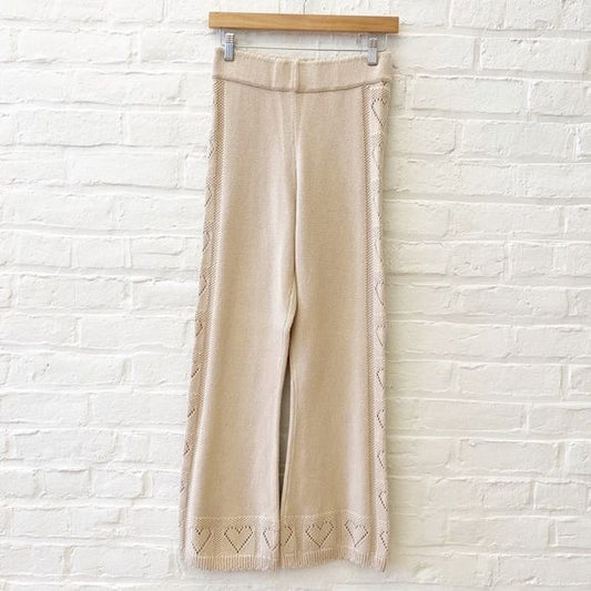 LoveShackFancy || Toro Pointelle Knit Pants Heart Embroidery Ivory Beige Small