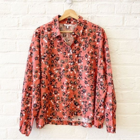 Johnny Was || Calme Boxy Button Down Shirt High Low Floral Pink Medium NWT