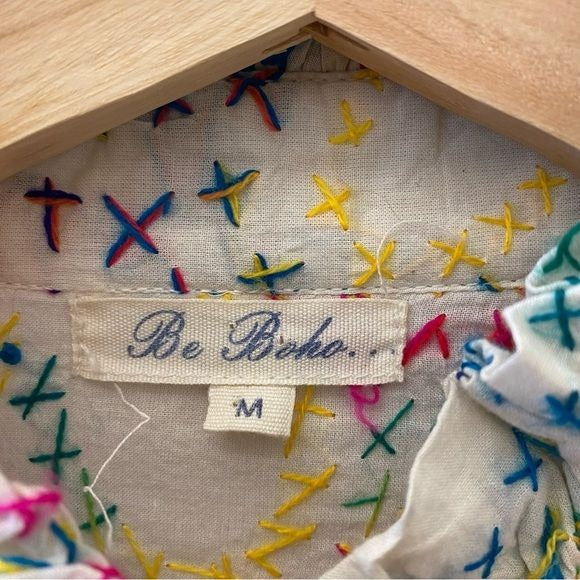 Be Boho || Star Embroidered Rainbow Shirt Dress Medium