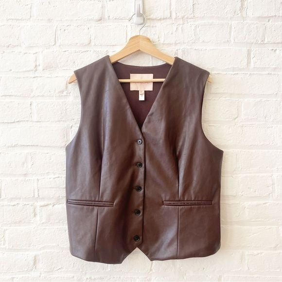 Anthropologie || Hutch 90s Faux Leather Tailored Vest Brown XL