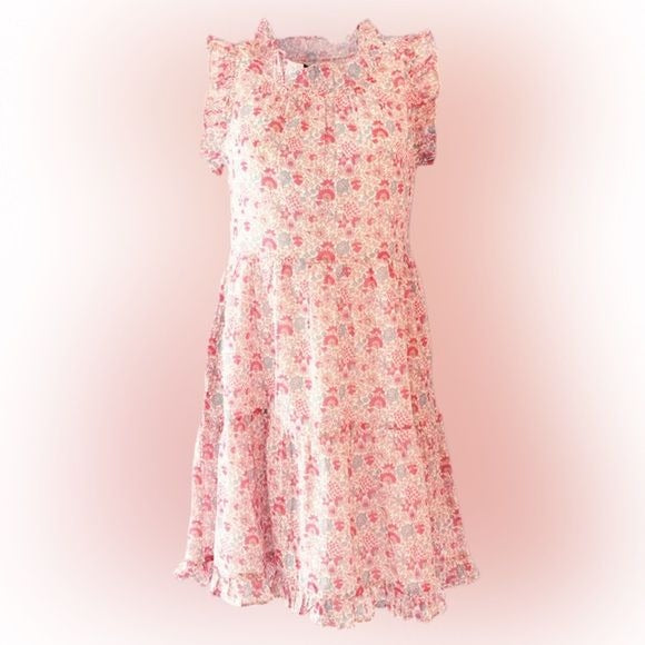 La Plage || Molly Dress in Sorbet Pink Floral Tiered Mini XS