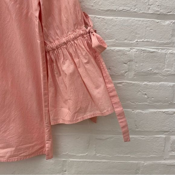 J. Crew || Tie Bow Bell Ruffle Statement Sleeve Poplin Top Blouse Pink Small