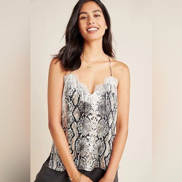 Cami NYC || Racer Tank Silk Lace Camisole Cleo Snake Print Black Cream Small