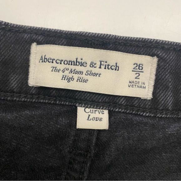 Abercrombie || 4” Mom Short High Rise Curve Love Raw Hem Black 26 / 2