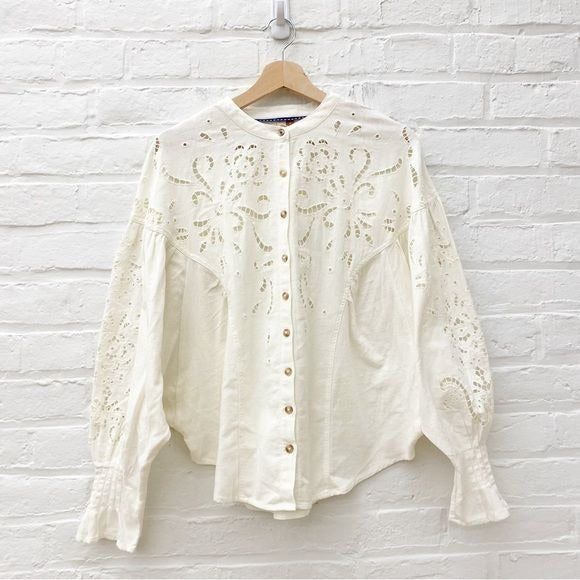 Anthropologie || Pilcro Structured Eyelet Blouse Dolman Top Ivory Cream Medium