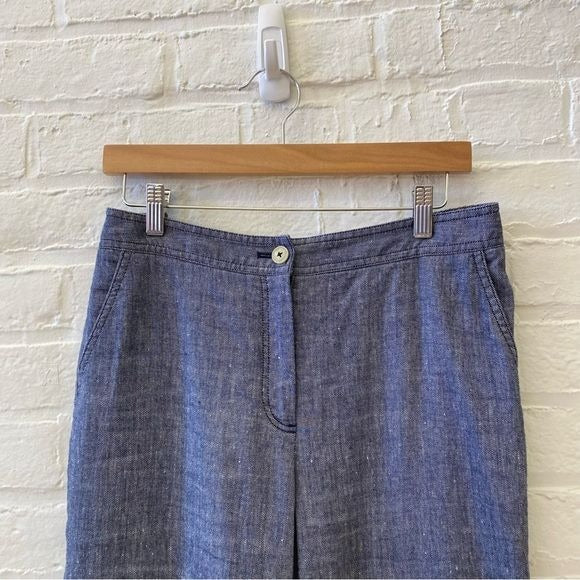 Anthropologie || ett:twa Linen Ruffle Crop Trouser Chambray Blue 6