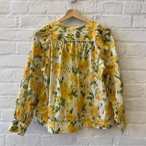 Tuckernuck || Francie Tie Blouse in Sun Showers Floral Yellow XS