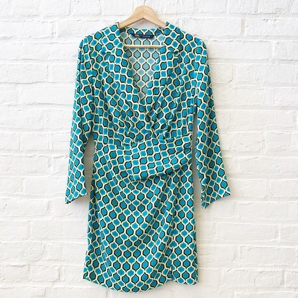 Zara || Geometric Blazer Style Collared Mini Dress Blue Green Small