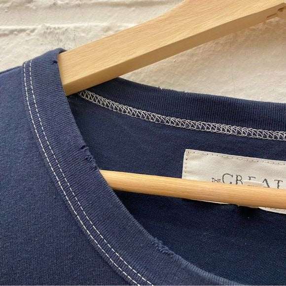 THE GREAT. || Boxy Tee T-Shirt Top Asymmetrical Hem Navy Size 2 Medium