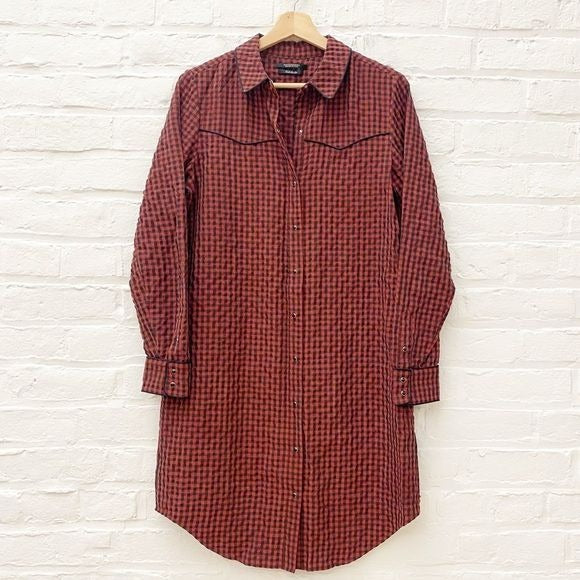 Scotch & Soda || Gingham Check Western Snap Shirt Dress Red Black Small