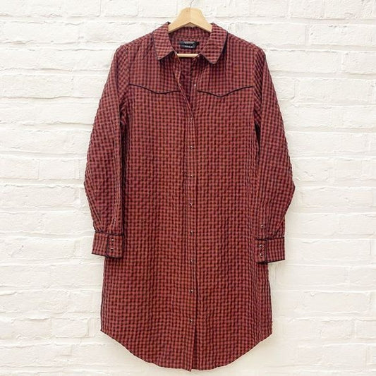 Scotch & Soda || Gingham Check Western Snap Shirt Dress Red Black Small