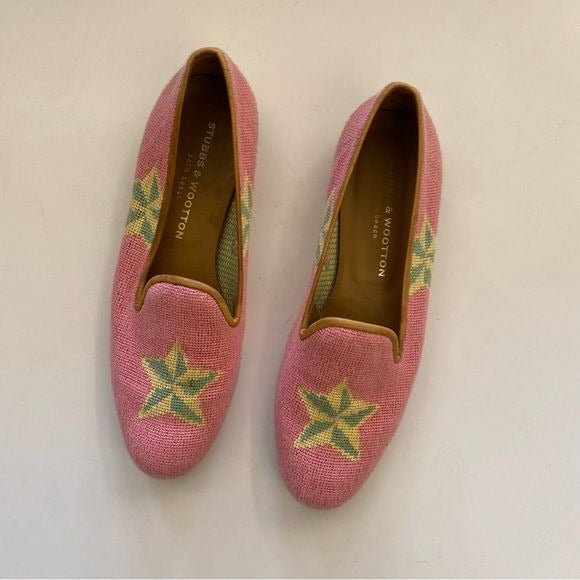 Stubbs & Wootton || Star Needlepoint Flats Pink Green Yellow 9.5