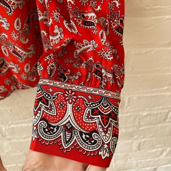 Veronica Beard || Abbie Silk Crepe Blouse Paisley Print Red 6