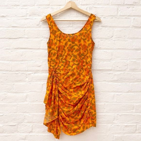 Rhode || Tilda Floral Mini Dress with Ruffle Orange XS